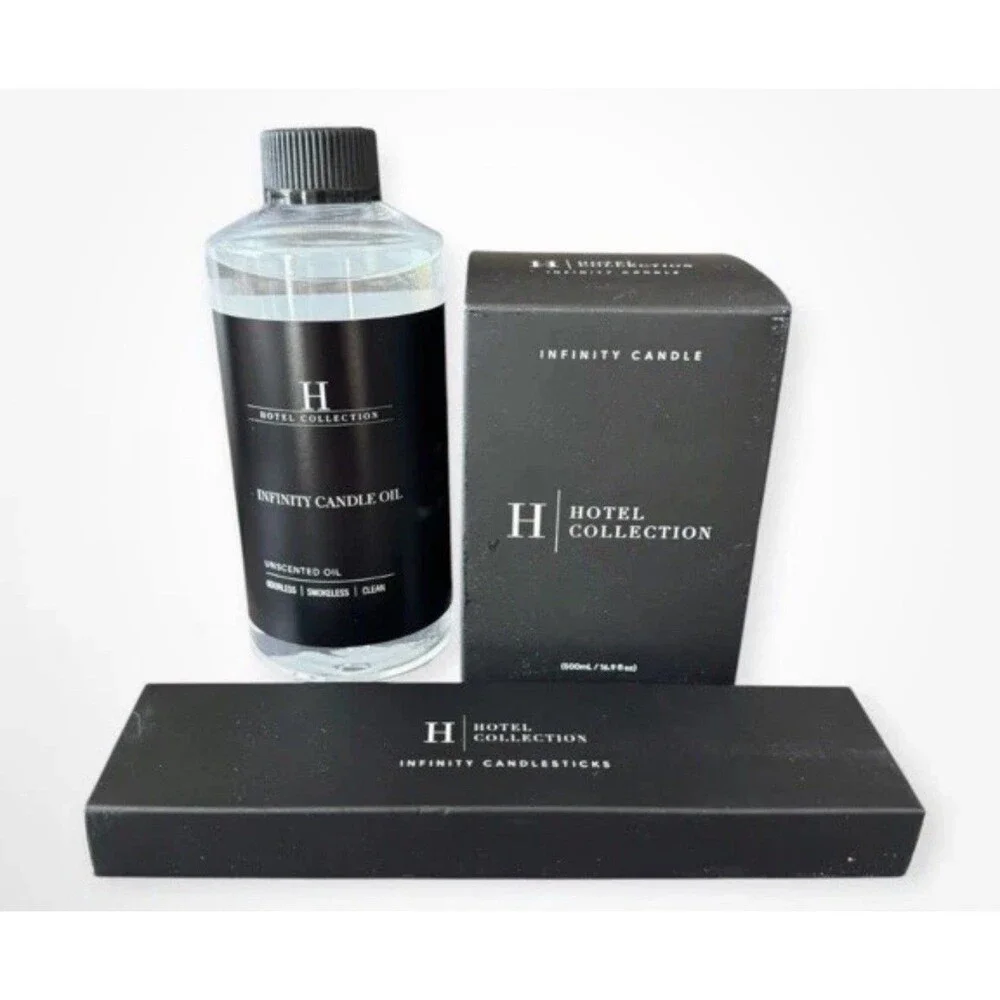 Hotel Collection Infinity Candle Set Oval Clear Black Unscented 500ml New $100